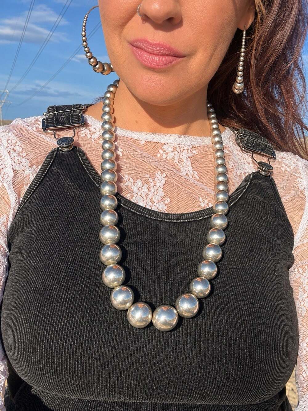 Vintage Navajo Pearl Style Necklace 26” Graduated Nickel Silver Beads Southwest